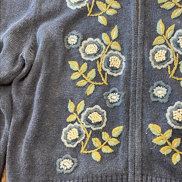 Embroidered Zip-Front Cardigan Sweater in Denim Blue - Picture 4 of 9